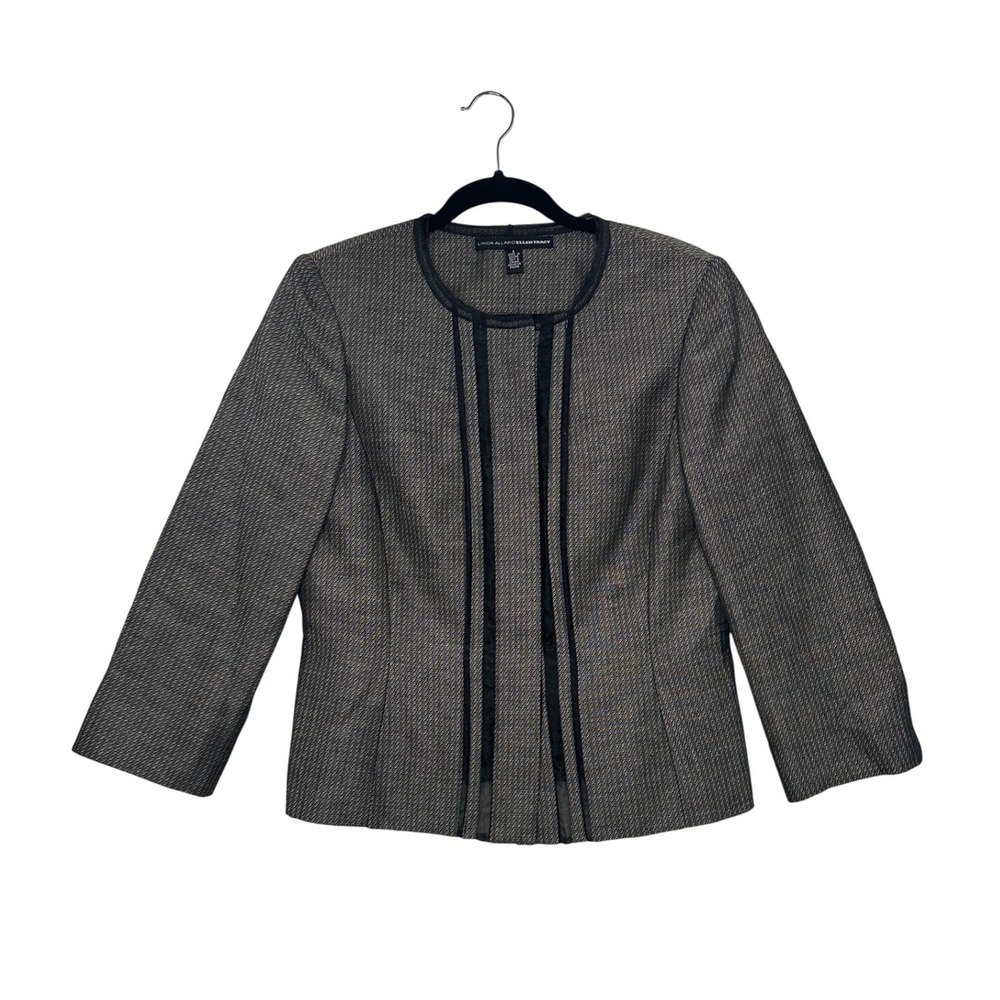 Linda Allard Ellen Tracy Blazer Size 8 Black Houndstooth Career Jacket